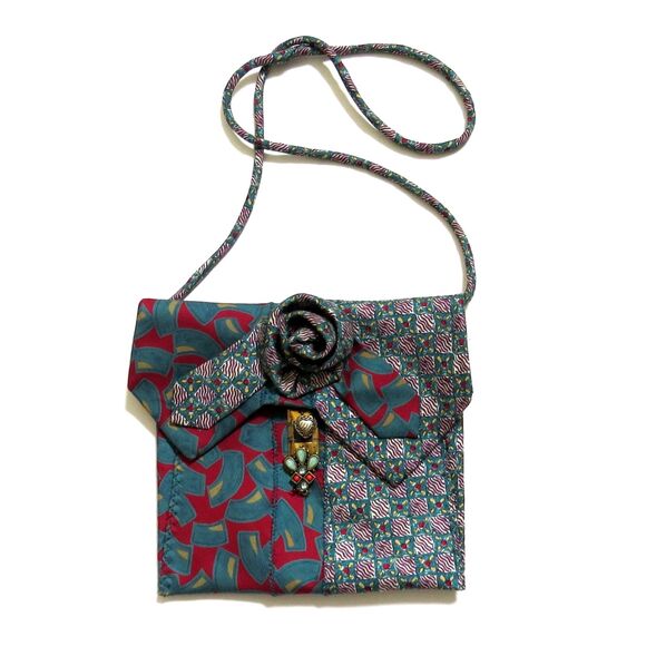 Hand Crafted Handbags - Upcycled Repurposed Shoulder Bag of silk neckties EUC